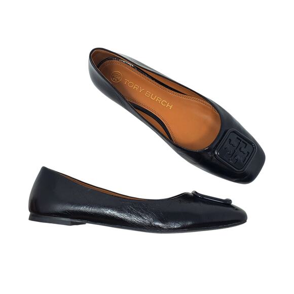 Tory Burch Georgia Ballet Wrinkle Calf Leather Perfect Black 86721 Size US 6 - Picture 1 of 11